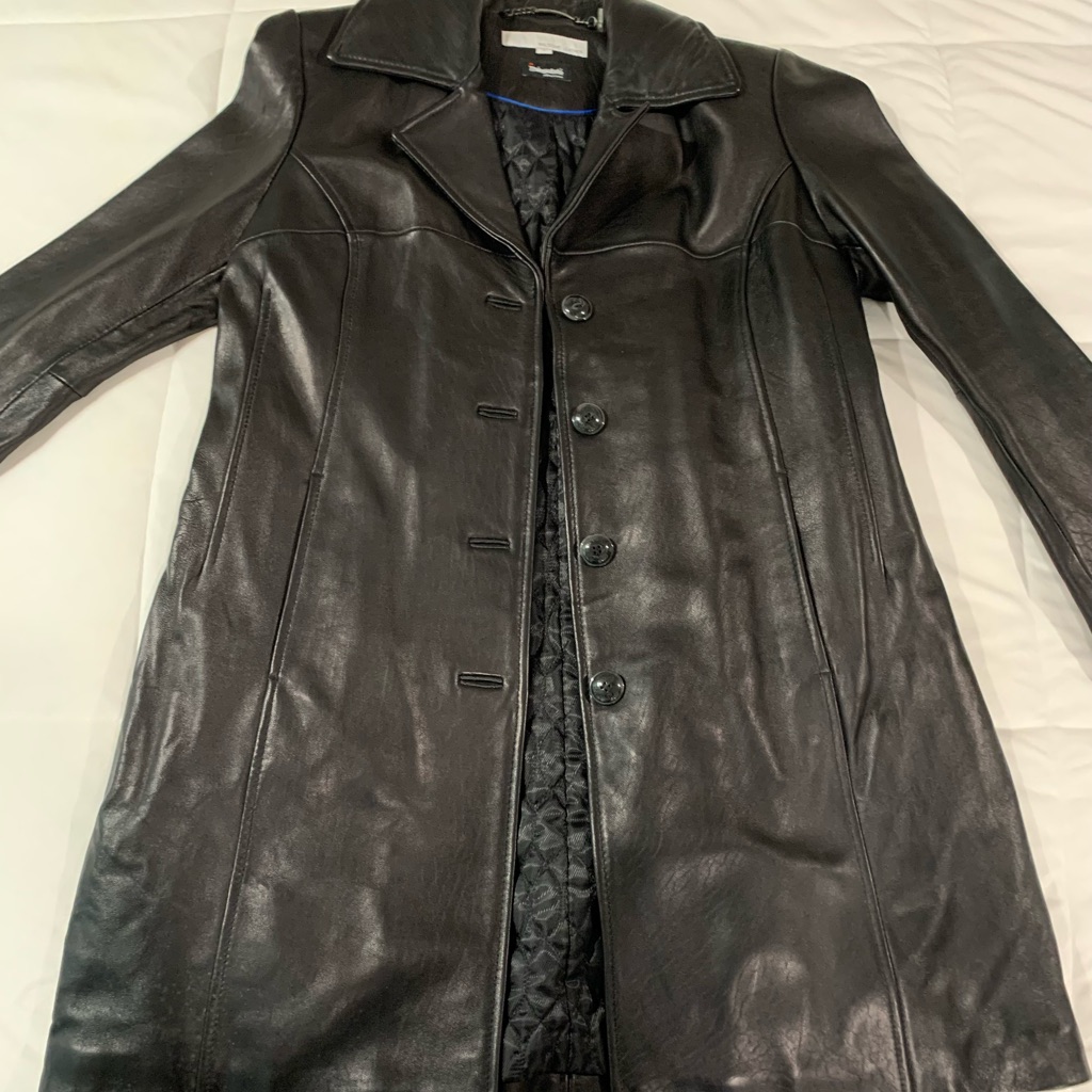 Like New! Wilsons Black Genuine Leather Full Knee Length Coat, L,Large
